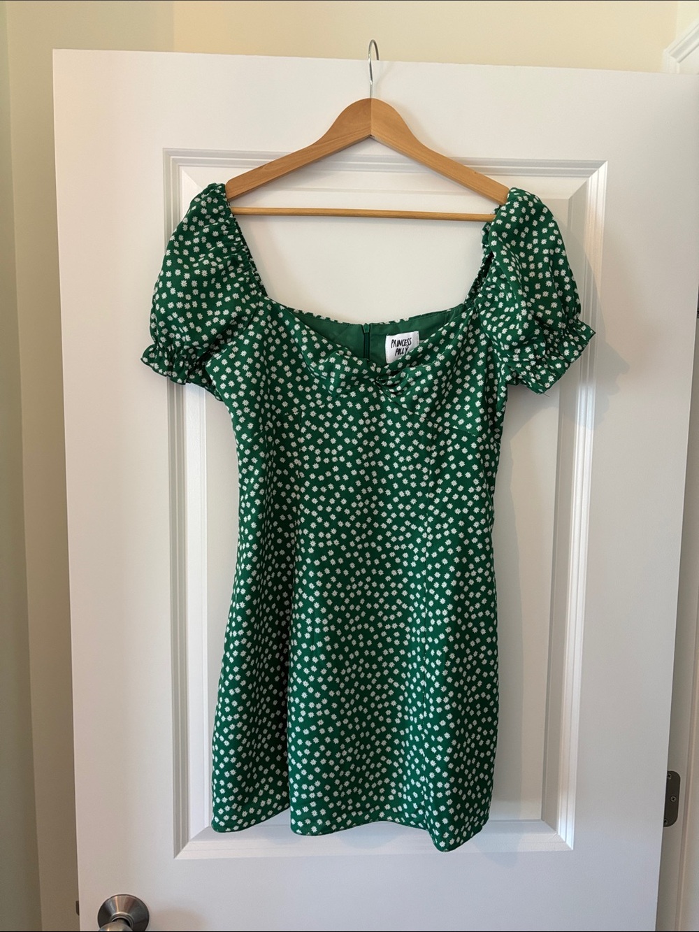 Princess Polly Green Polka Dot Puff Sleeve Mini Dress